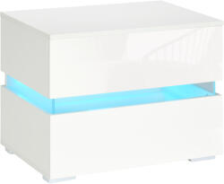 HOMCOM Noptieră cu LED HOMCOM | 2 Sertare cu Luciu | LED-uri RGB cu 16 Culori și 4 Moduri | Telecomandă | Alb | Aosom Romania (831-650V90WT)