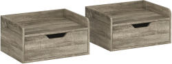 HOMCOM Set de 2 noptiere de perete, noptiere cu sertar și poliță cu margini înălțate, 40x30x19, 5cm, gri | Aosom Romania (831-629V81GY)