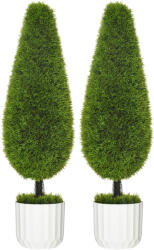 HOMCOM Set 2 Plante Artificiale cu Ghiveci de Ø12x16 cm, Muschi si Ciment, Plante Artificiale de 90cm din PE si Plastic, Verde-Alb HOMCOM | Aosom Romania (830-708V00GN)
