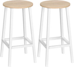 HOMCOM Set 2 scaune de bar HOMCOM, de bucatarie cu suport pentru picioare, alb natural | Aosom Romania (835-616ND)