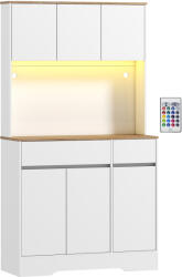 HOMCOM Bufet bucătărie mobilier de bucătărie de depozitare înalt cu lumină LED RGB, blat de lucru, 6 uși, 2 sertare, alb | Aosom Romania (83A-248V00ND)