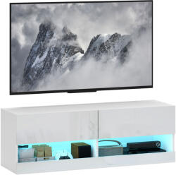 HomCom Dulap TV montat pe perete cu LED-uri, 16 moduri de clipire, Dulap TV montat pe perete, Rafturi deschise, 120 x 35 x 40, 5 cm, Alb | Aosom Romania (833-993V91WT)