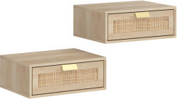 HOMCOM Set de 2 Noptiere Suspendate cu Sertar din Ratan Economisește Spațiu Design Modern 40x30x15 cm Natural | Aosom Romania (83D-171V80AK)