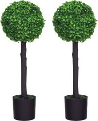 HOMCOM Set de 2 plante mingi de bux artificial cu trunchi si ghiveci inclus - inaltime 60 cm | Aosom Romania (830-678V00GN)