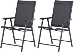 Outsunny Set 2 Scaune de Grădină Pliabile cu Brațe, Scaune pentru Prânz de Exterior din Metal și Texteline, pentru Terasă, Balcon, Curte, Interior și Exterior, 58x64x94cm, Negru | Aosom Romania (84B-381BK)