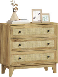 HOMCOM Comoda cu 3 Sertare Comoda de Lemn cu Frontale din Ratan Stil Cannage pentru Dormitor 80x35x76 cm Natural | Aosom Romania (831-602V02ND) Comoda