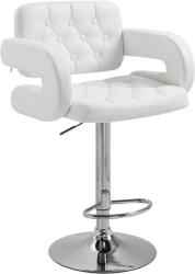 HOMCOM Scaun inalt de bar cu Spatar si Brate, Reglabil, Rotativ din Piele sintetica Alba, pentru Bucatarie sau Pub, 64x50x94-114cm | Aosom Romania (835-008WT)