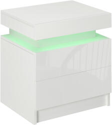 HOMCOM Noptiera alba HOMCOM cu lumina LED RGB, noptiera frontala lucioasa cu 2 sertare, pentru camera de zi, dormitor | Aosom RO (831-651V90WT)