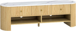 HomCom Comodă TV 140 cm, mobilier pentru televizor 165 cm cu aspect de marmură 3 sertare fețe canelate aspect lemn natural | Aosom Romania (83B-464V00AK)