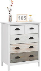 HOMCOM Comodă 5 sertare mobilier de depozitare cu mânere, 70 x 38 x 85 cm, alb | Aosom Romania (831-353V90WT) Comoda