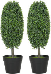 HOMCOM Set de 2 plante artificiale, Arbori de plastic rezistenți la UV în ghiveci, Plastica, Ciment, Verde | Aosom Romania (830-995V00GN)