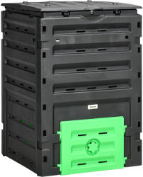 Outsunny Compostor de grădină 450 L, recipient pentru compost, 80 de aerisiri și 2 uși glisante, 69 x 71 x 103 cm, negru | Aosom Romania (845-915V00BK) Compostator