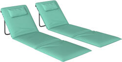 Outsunny Set de 2 Covorașe de Plajă Pliabile cu Spătar Reglabil Tetieră Căptușită 146x50x2 cm Verde | Aosom Romania (A20-565V00GN)