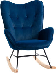 HOMCOM Fotoliu balansoar, rocking chair, fotoliu pentru alăptare confortabil cu structură din lemn masiv și metal pentru Living, Dormitor, Balcon, Catifea albastră | Aosom Romania (839-217BU) Balansoar