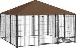 PawHut Tarc Câini din Metal cu Ușă pentru Bol, Padoc caine pentru Exterior cu Acoperiș din țesătură Oxford, 211x211x151 cm, Negru | Aosom Romania (D02-057V03CF)