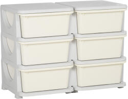HOMCOM Comodă cu 6 Sertare pentru Copii 3-6 Ani cu Margini Rotunjite, din PP Crem, 75x37x56.5 cm | Aosom Romania (311-053V00CW) Comoda