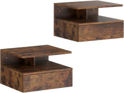 HOMCOM Set de 2 Noptiere Suspendate cu Sertar și Raft Deschis, 35x32x22.5 cm, Maro Rustic | Aosom Romania (831-338V85RB)