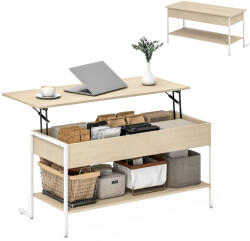 HomCom Masă de Cafea Extensibilă cu Închidere Blândă Spațiu Ascuns de Depozitare și Raft Deschis 95x40x59 cm Lemn Natural și Alb | Aosom Romania (83B-389V00MX) Masa de cafea