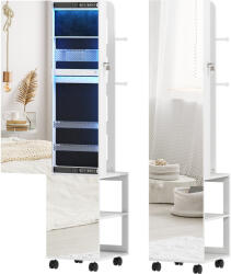 HOMCOM Dulap pentru Bijuterii Rotativ cu Oglindă, Lumină LED și Încuietoare Negru | Aosom Romania (83D-014V00BK)