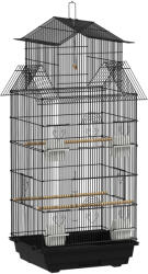 PawHut Colivie/volieră pentru păsări cu leagăn mâner portabil 4 hrănitori 3 bârne 50, 5 x 41 x 104 cm oțel negru | Aosom Romania (D10-062V03BK)