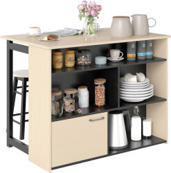 HOMCOM Set de bar 3 piese, Masă de bar cu placă pliabilă, 2 scaune de bar, 6 compartimente de stocare, negru+stejar, 116 x 70 x 89, 5 cm | Aosom Romania (835-949V91BK)