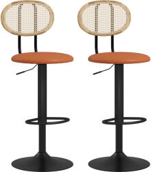 HOMCOM Set de 2 taburete de bar scaune de bar inaltime reglabila cu spatar din ratan si suport pentru picioare, maro | Aosom Romania (83A-158V00BN)