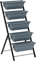 Outsunny Jardinieră înălțată cu niveluri jardinieră verticală cu 5 ghivece orificii de drenaj cadru din oțel gri | Aosom Romania (845-433V02GY)