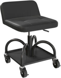HomCom Scaun de atelier cu roți spațiu depozitare, 58, 5 cm înălțime, scaun rulant până la 135 kg Negru | Aosom Romania (C20-083V00BK)