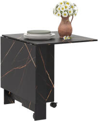 HomCom Masă pliabilă de bucătărie masă de dining pliabilă cu 2 aripi 2 roti cu frâne 120 x 80 x 73 cm negru marmorat imitație | Aosom Romania (833-412V80BK)