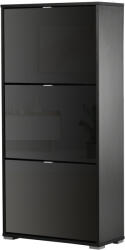 HomCom Dulap pentru Pantofi Cu 3 Uși Rabatabile 3 Compartimente din Lemn dim. 60L x 26l x 124Î cm Negru lucios | Aosom Romania (837-060BK) Pantofar