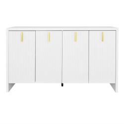 GL Store Comodă Modernă Minimalistă cu Mânere Aurii și Rafturi Reglabile, 140x38x80 cm - Perfectă pentru Bucătărie și Living, Albă (F-GLS-WF323543544WAA) Comoda