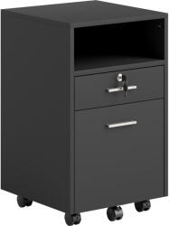 Vinsetto Comodă de Birou cu 2 Sertare și Raft Deschis, Mobilier cu 5 Rotile, Încuietoare și 2 Chei, 39x40x65 cm, Negru | Aosom Romania (924-030BK) Comoda