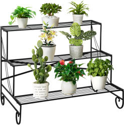 Outsunny Suport pentru Plante din Metal, Scară Suport pe 3 Niveluri pentru Ghivece de Grădina în Stil Vintage, 95x63x72 cm, Negru | Aosom Romania (845-575)