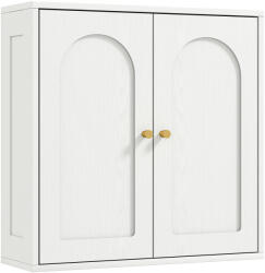 HomCom Dulap de perete, mobilier înalt de baie modern cu dulap cu dublă ușă și mânere aurii, 60x20x60 cm, alb | Aosom Romania (837-590V00WT)