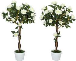 Outsunny Plantă Artificială de Trandafir cu 21 de Flori Ø18x90 cm Portocaliu cu Vas | Aosom Romania (844-340V01WT)