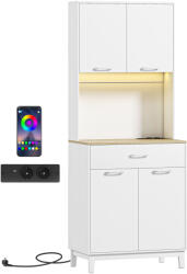 HOMCOM Credență Modernă cu Lumini, Prize USB, 2 Dulapuri și Sertar Alb | Aosom Romania (83A-315V90WT)