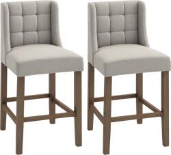 HOMCOM 2 Scaune de Bar Set cu Butoni, Lemn Masiv, incl. Suport pentru Picioare, 47 cm x 50 cm x 101 cm, Gri + Natur | Aosom Romania (835-485CW)