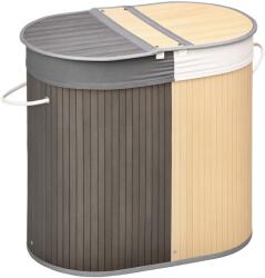 HOMCOM Cos de rufe din bambus 100L cu 2 sectiuni, capac si sac detasabil 62, 5 x 37 x 60, 5 cm - gri | Aosom Romania (850-220V01GY)