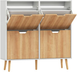 HomCom Dulap pentru pantofi 4 uși rabatabile 16 perechi cu etajeră reglabilă picioare din lemn de pin 95 x 26 x 95 cm natural | Aosom Romania (837-394V82WT) Pantofar