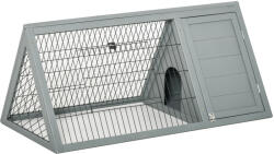 PawHut Clapier triunghiular dublu pentru iepuri cu țarc exterior și căsuță, lemn brad, gri - 116 x 62, 2 x 52, 5 cm | Aosom Romania (D51-166)