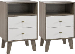 HOMCOM Set de 2 Noptiere Moderne cu 2 Sertare și Spațiu Deschis, Măsuța Laterală pentru Dormitor, 40x34x64 cm, Gri (831-749V00GY)