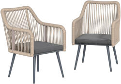 Outsunny Set 2 Scaune de Grădină din Ratan PE cu Perne Moi Lavabile și Brațe, Scaune pentru Dining Exterior din Oțel, pentru Terasă, Balcon, Grădină, Exterior, 54x65x80cm, Gri Închis | Aosom Romania (84G-881V0
