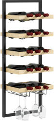 HOMCOM Raft de Perete pentru Sticle din Lemn și Oțel, Suport pentru 15 Sticle de Vin și 4 pahare, 35x25x86 cm, Natural | Aosom Romania (801-368V00ND) Suport sticla vin