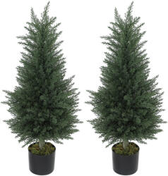 HOMCOM Outsunny Set 2 Plante Artificiale de Chiparos cu 362 Frunze și Ghiveci cu Ciment și Mușchi, Plante Rezistente la UV, Ø40x90 cm, Verde | Aosom Romania (83C-002V00GN)