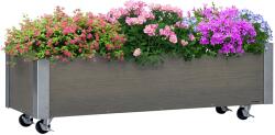 Outsunny Strat Înălțat de Grădină cu Roți, Frână și Strat din Nețesut cu Orificii de Drenaj, 96x30.6x30 cm, Gri Deschis | Aosom Romania (845-631V01)