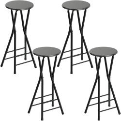 HOMCOM Set 4 Scaune de Bar Pliabile, Scaune Înalte Rotunde cu 2 Suporturi pentru Picioare, Cadru din Lemn și Oțel, Scaune Bar pentru Insulă, Negru | Aosom Romania (83A-376V83BK)