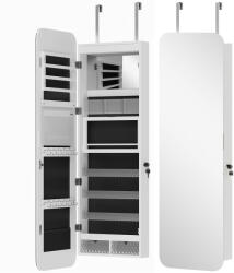 HOMCOM Dulap pentru Bijuterii Montabil pe Perete cu Oglindă Internă și LED-uri, Înălțime 120 cm, Economisire Spațiu, Sertare, Încuietoare și Cheie, Poliță Rabatabilă, Alb și Negru | Aosom Romania (83D-140V00