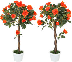 Outsunny Plantă Artificială de Trandafir cu 21 de Flori Ø18x90 cm Portocaliu cu Vas | Aosom Romania (844-340V01OG)