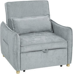 HOMCOM Fotoliu Pat 3 în 1 Pliabil, Spătar Reglabil 3 Poziții, Șezut Spațios, Pernă Detasabilă, Fotoliu Transformabil din Chenille cu Roți și Buzunare, 88x84x87 cm, Gri | Aosom Romania (83B-647V00GY)