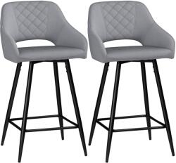 HOMCOM Set de 2 scaune de bar inalte efect de catifea si otel negru cu suport pentru picioare, accesorii pentru brate inaltime 67 cm gri | Aosom Romania (835-756V00GY)